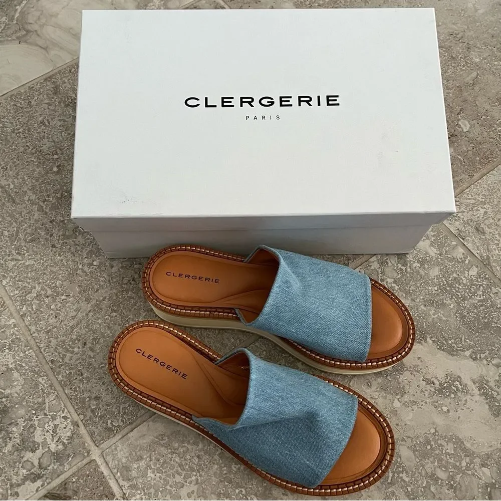 Clergerie Paris FastJ Denim Flatform Sandals, New, Size US 10.5 - Picture 7 of 11